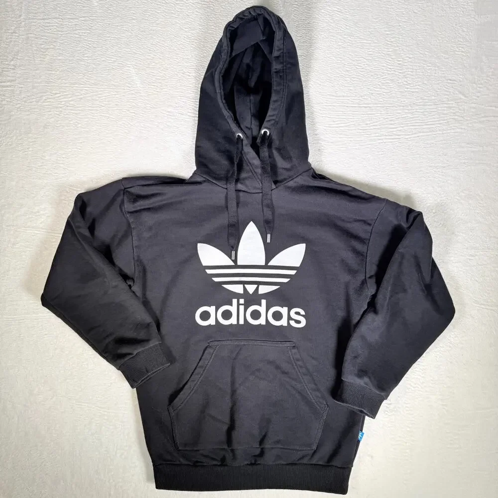 Adidas Sweater Unixex Adult XS Black Trefoil‎ Logo Hoodie Sweatshirt Streetwear